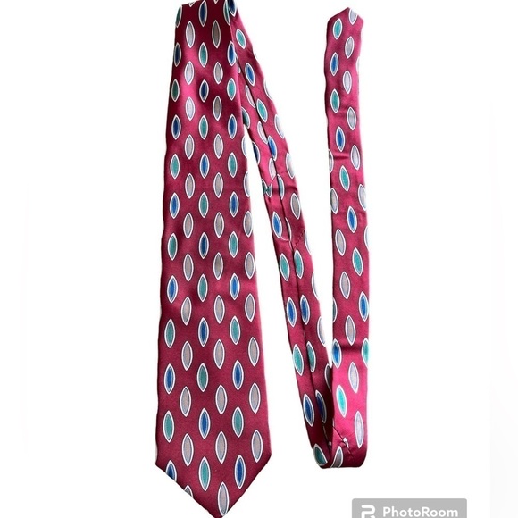 Boston Traders 100%Silk Tie Red with Colorful Ovals - Picture 1 of 11